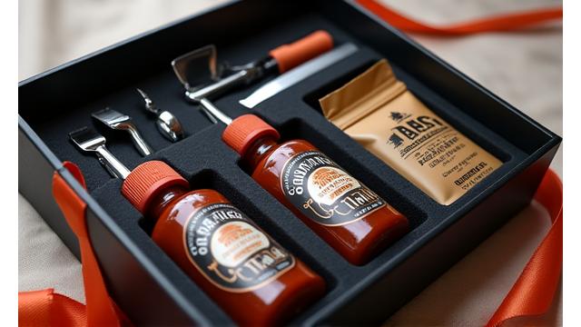 Elegantly packaged BBQ gift set for enthusiasts